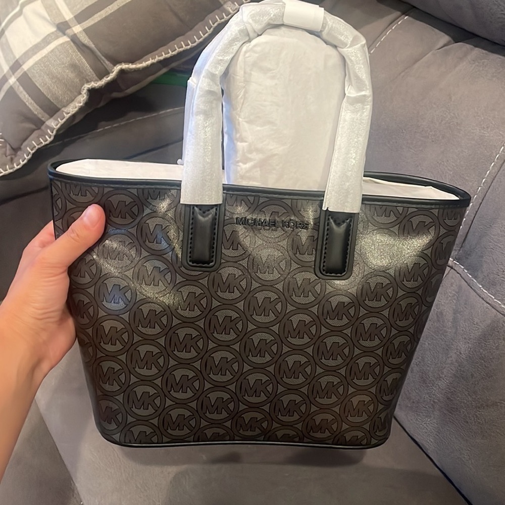 Michael Kors Brown MK Logo Tote with Black Trim